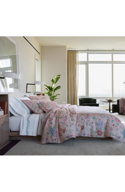 Matouk Simone Floral Print Linen Fitted Sheet In Apricot