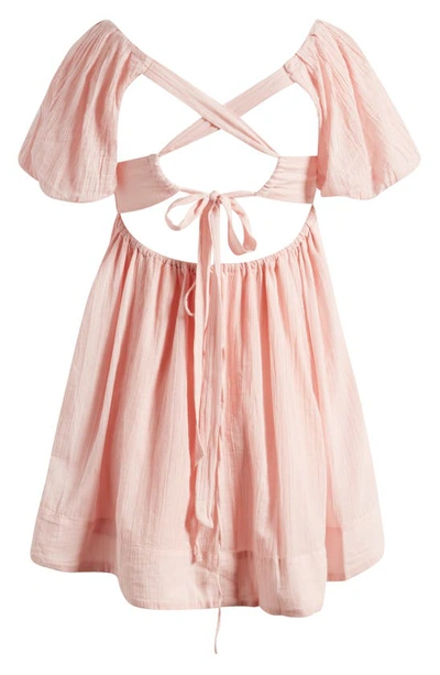 Shop Free People Free-est Marina Tie Back Cotton Crinkle Babydoll Dress In Pink Combo