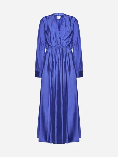 Shop Forte Forte Habotai Silk Long Dress In Blue