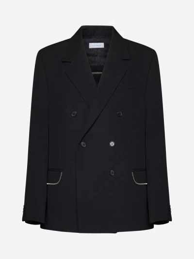 Shop Off-white Wool Double-breasted Blazer In Black