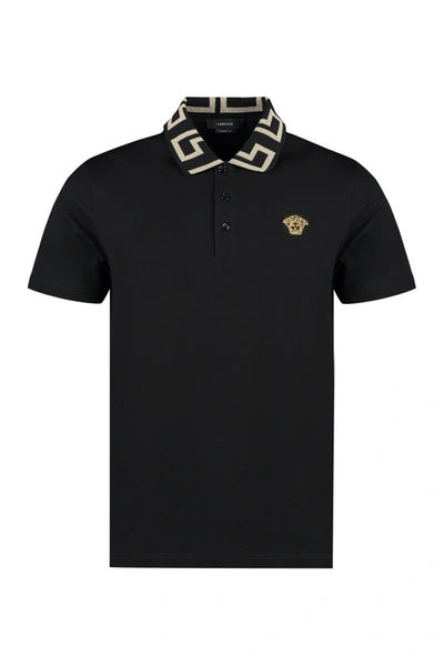 Shop Versace Cotton Piqué Polo Shirt In Black