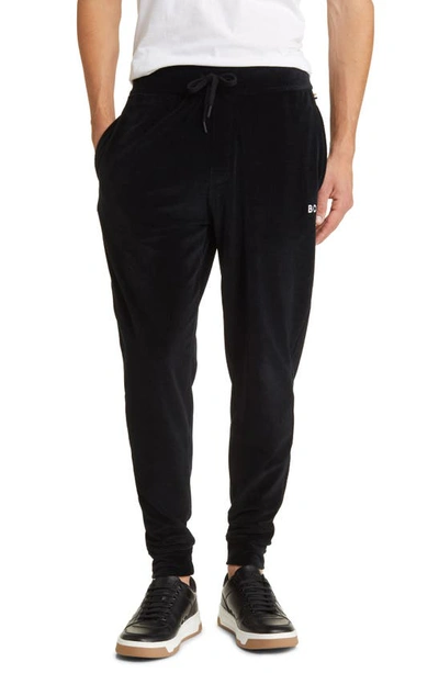 Shop Hugo Boss Boss Heritage Logo Embroidered Velour Lounge Joggers In Black