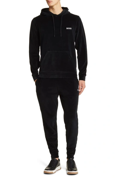 Shop Hugo Boss Heritage Logo Embroidered Velour Lounge Joggers In Black