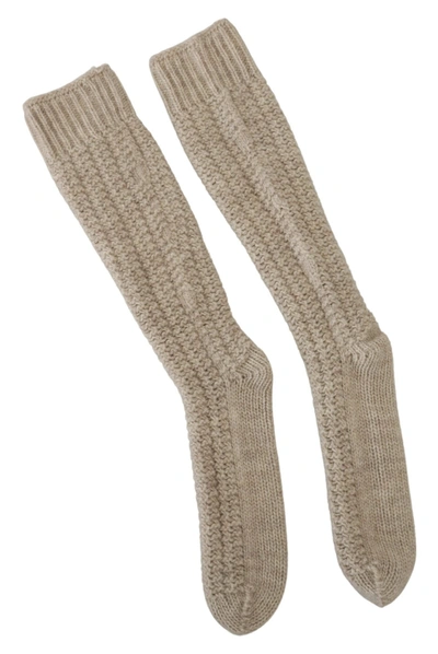 Shop Dolce & Gabbana Beige Wool Knit Calf Long Women Women's Socks