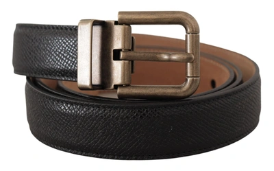 Shop Dolce & Gabbana Elegant Black Leather Belt With Vintage Metal Men's Buckle