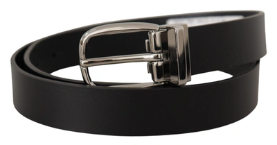 Shop Dolce & Gabbana Elegant Black Leather Belt With Silver Tone Men's Buckle