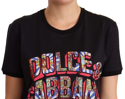Shop Dolce & Gabbana Black Cotton Large Print Top Crewneck Women's T-shirt