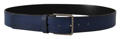 Shop Dolce & Gabbana Elegant Blue Leather Belt With Silver Men's Buckle