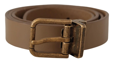 Shop Dolce & Gabbana Elegant Brown Leather Belt With Brass Tone Men's Buckle