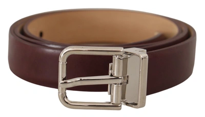 Shop Dolce & Gabbana Elegant Leather Belt With Silver Tone Men's Buckle In Brown
