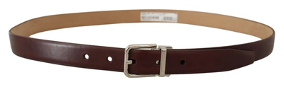 Shop Dolce & Gabbana Elegant Leather Belt With Silver Tone Men's Buckle In Brown