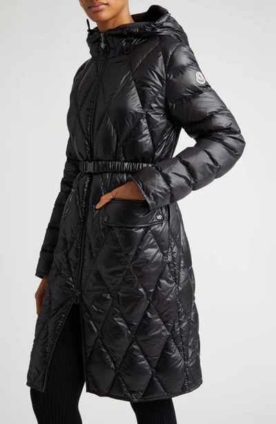Moncler Serilong Diamond-quilted Puffer Coat In Black