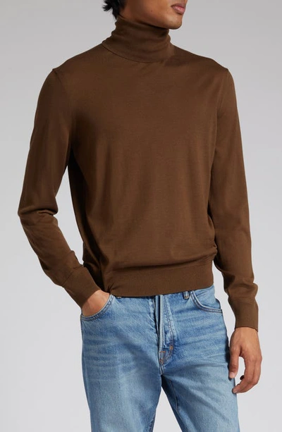 Shop Tom Ford Fine Gauge Merino Wool Turtleneck Sweater In Wood