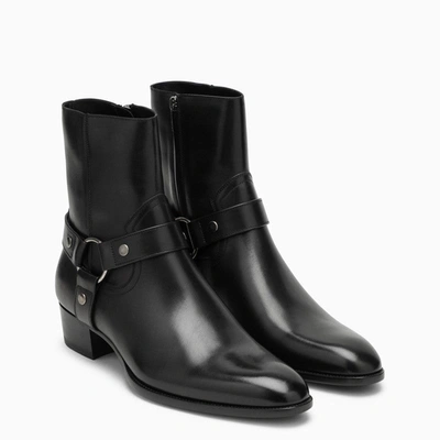 Shop Saint Laurent Wyatt 40 Black Leather Boot Men
