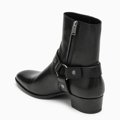 Shop Saint Laurent Wyatt 40 Black Leather Boot Men