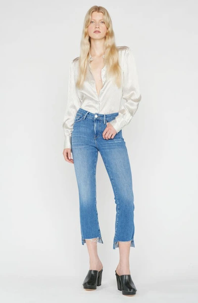 Frame Le Crop Mini Boot Stagger Raw Hem Crop Bootcut Jeans In Drizzle Rips Chew
