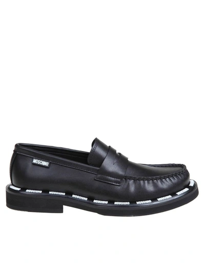 Shop Moschino Vegan Leather Loafers In Black