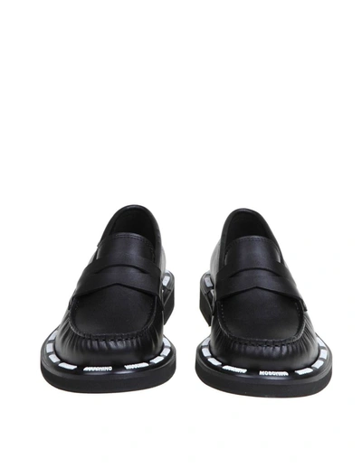 Shop Moschino Vegan Leather Loafers In Black