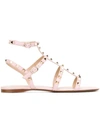 Valentino Rockstud Ankle Strap Flat Sandal In Pink