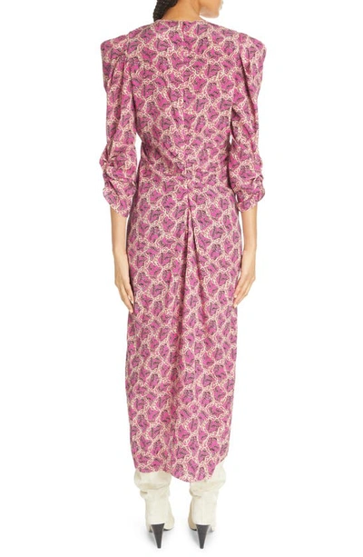 Shop Isabel Marant Albini Abstract Print Long Sleeve Stretch Silk Dress In Fuchsia