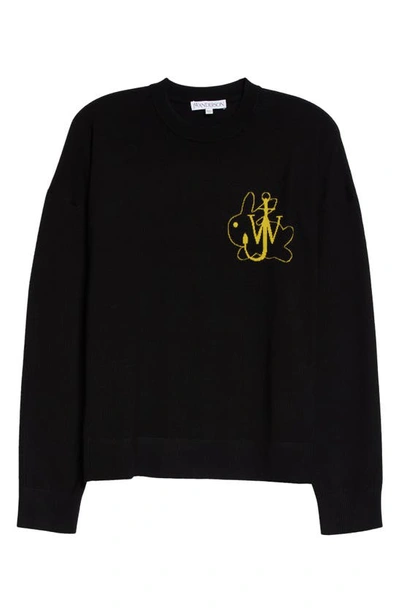 Shop Jw Anderson Jwa Bunny Intarsia Wool Crewneck Sweater In Black