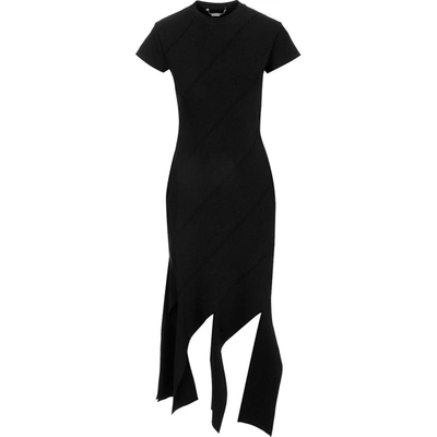 Shop Stella Mccartney Fringed Edge Short-sleeved Dress In Black