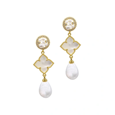 Shop Adornia 3-tier Flower White Mother Of Pearl Drop Earrings Gold In Silver