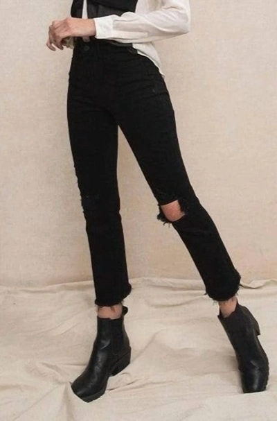 Shop Vervet By Flying Monkey Straight Leg High Rise Distressed Raw Hem Jeans In Black