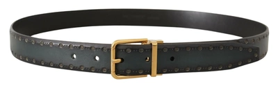 Shop Dolce & Gabbana Perforated Leather Brass Metal Men's Belt In Green