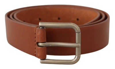 Shop Dolce & Gabbana Calf Leather  Tone Metal Buckle Men's Belt In Brown