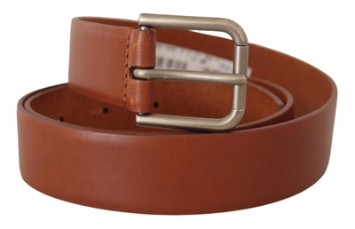 Shop Dolce & Gabbana Calf Leather  Tone Metal Buckle Men's Belt In Brown