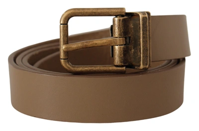 Shop Dolce & Gabbana Solid Leather Brass Buckle Classic Men's Belt In Brown
