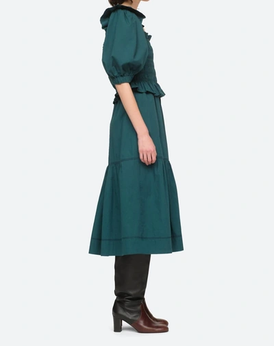 Shop Sea Sibylle Puff Sleeve Smocked Dress In Forest In Green