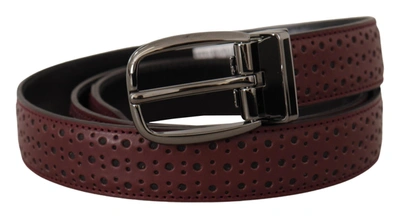 Shop Dolce & Gabbana Perforated Leather Metal Buckle Men's Belt In Brown
