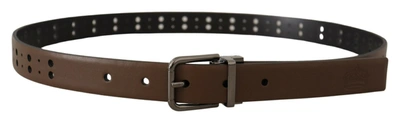 Shop Dolce & Gabbana Perforated Leather Metal Men's Belt In Brown