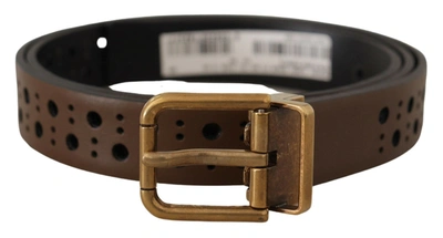 Shop Dolce & Gabbana Leather Perforated Crown Men's Belt In Brown