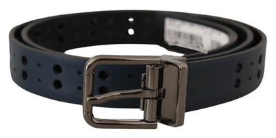 Shop Dolce & Gabbana Perforated Skinny Leather Metal Buckle Men's Belt In Blue