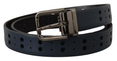 Shop Dolce & Gabbana Perforated Skinny Leather Metal Buckle Men's Belt In Blue