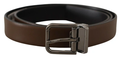 Shop Dolce & Gabbana Leather Classic Metal Logo Buckle Men's Belt In Brown
