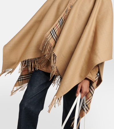 Shop Burberry Check Wool Cape In Beige