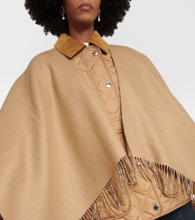 Shop Burberry Check Wool Cape In Beige