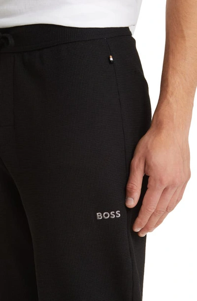 Shop Hugo Boss Waffle Cotton Blend Pajama Joggers In Black