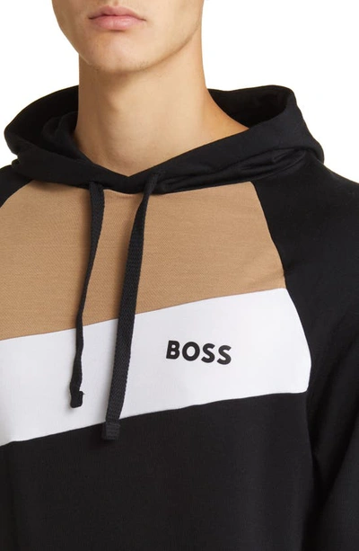 Shop Hugo Boss Fashion Colorblock Lounge Hoodie In Black