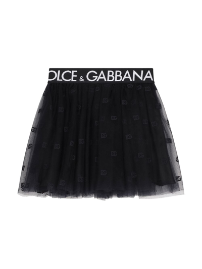 Shop Dolce & Gabbana Logo-waistband Tulle Skirt In Black