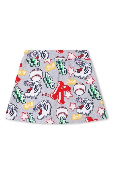 Shop Kenzo Kids' Campus Print Cotton A-line Skirt In A03-light Chine Grey