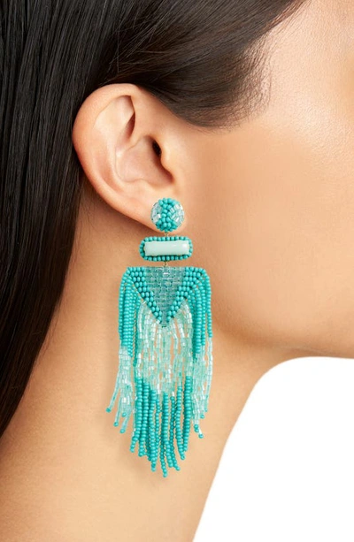 Shop Deepa Gurnani Jody Beaded Tassel Earrings In Mint