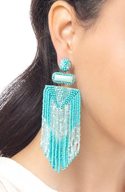 Shop Deepa Gurnani Jody Beaded Tassel Earrings In Mint
