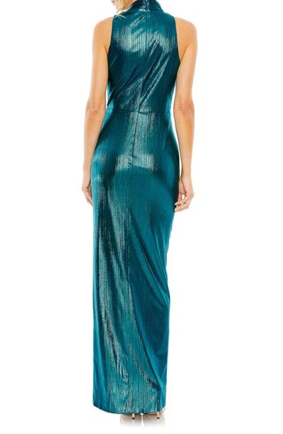 Shop Mac Duggal Sleeveless High Neck Cutout Gown In Peacock