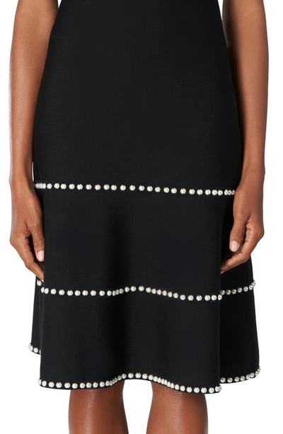 Shop Carolina Herrera Imitation Pearl Embellished Sleeveless Wool Dress In Black