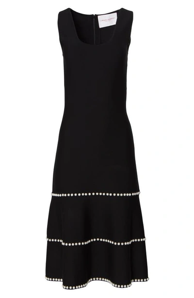 Shop Carolina Herrera Imitation Pearl Embellished Sleeveless Wool Dress In Black